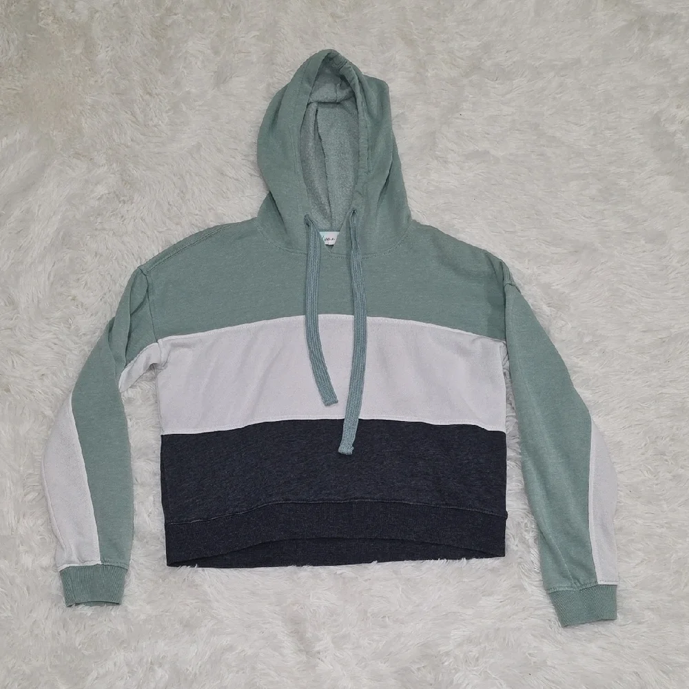 Hippie Rose - Cropped Green, White, and Black Hoodie. Size S - Picture 1 of 5